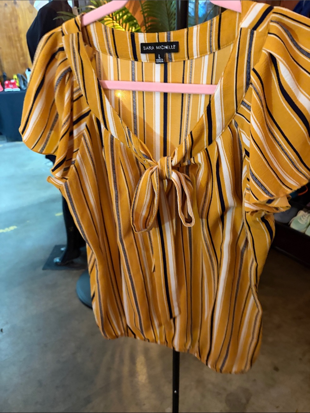Sara Michelle Yellow Striped Tie-Front Blouse